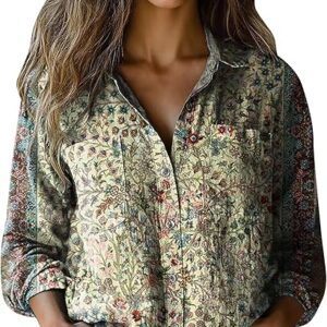 Vintage Floral Boho Long Sleeve Tops