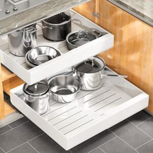 Pull out Cabinet Organizer, Expandable(12″-20″) Heavy Duty Slide out Drawers Fixed with Adhesive Nano Film for Pots, Roll out Shelf Storage…
