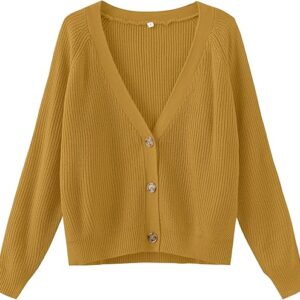 TASAMO Women’s Long Sleeve Knit Sweater Open Front Cardigan Button Loose Outerwear