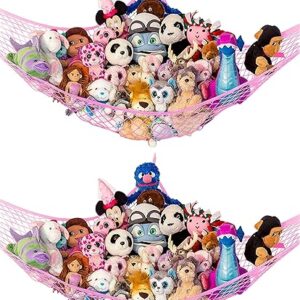 Lilly’s Love Stuffed Animal Hammock | Corner Hanging Organizer, Stuffed Animal Storage | Easy to Hang Plushie Net w/Included Anchors & Hooks | Cute Room & Bedroom Decor (Pink, 2 Pack)