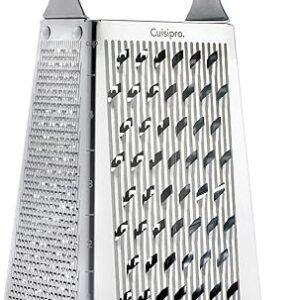 Cuisipro Stainless Steel Cheese Grater with Handle, 4 Sided Box Grater for Kitchen, Ginger Grater Dishwasher Safe, Fruit and Vegetables Slic…