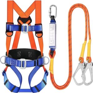 Safety Harness Fall Protection Kit: Full Body Roofing harnesses with Shock Absorbing Lanyard – Updated Comfortable Waist Pad