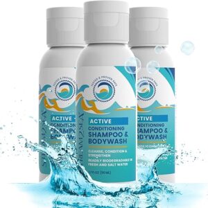Non Toxic Shampoo and Conditioner, Body Wash 3 in 1 for Swim – Reef Safe Swimmers Shampoo for Men, Women Kids – All Natural Organic Shampoo Conditioner, Biodegradable Soap Camping Travel Size 1.69oz