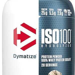Dymatize ISO100 Whey Protein Powder Isolate, Cookies & Cream, 25g of Protein, 20 Servings, 5.5g BCAAs, Less Than 120 Cal., Gluten Free, 1g …