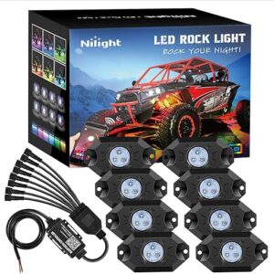 Nilight RGB LED Rock Lights Kit 8 pods Underglow Neon Multicolor with Bluetooth App Control Music Mode IP68 Exterior Wheel Well Party Lamp …