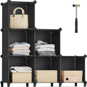SONGMICS 6 Cube Storage Organizer, DIY Closet Shelf, Plastic Clothes Organizer, Modular Bookcase, 11.8 x 11.8 x 11.8 Inch Cubes, with Feet …