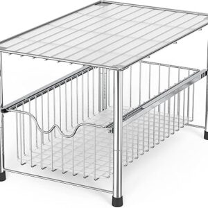 DecoBrothers Stackable Under Sink Organizer with Sliding Basket, Chrome