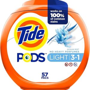 Tide PODS Light Laundry Detergent Pacs, 57 Count, Ocean Mist Scent, Powerful Clean with a Light and Lasting Scent