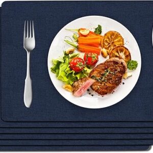 DOLOPL Placemats Set of 6, Navy Blue Faux Leather Heat Resistant Place Mats for Dining Table, Waterproof Oilproof Wipeable Washable Table M…