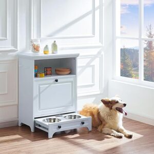 Roomfitters Modern Pet Feeding Station Furniture with 2 Elevated Dog Bowls, Dog Proof Hidden Design, Tilt Out Pet Food Storage Cabinet, Pet …