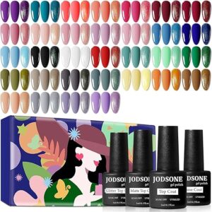 JODSONE 36 PCS Gel Nail Polish Set-32 Colors Gel Polish Kit Base Coat Glossy Matte and Glitter Top Coat Nail Polish Set Green Blue Red Pink …