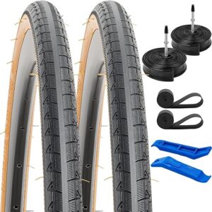 2-PCS 700C Road Bike Tires 700x28C/28-622 28×1 5/8×1 1/8 and 700C Heavy Duty Bike Tubes Presta Valve with 2 Rim Strips Compatible with 700×2…