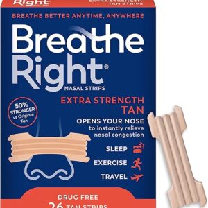 Breathe Right Nasal Strips, Extra Strength, Tan Nasal Strips, Help Stop Snoring, Drug-Free Snoring Solution & Instant Nasal Congestion Reli…