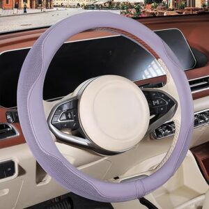 Nappa Leather Purple Steering Wheel Cover, Advanced Microfiber Leather Non-Slip Breathable Fabric, Warm in Winter and Cool in Summer, Unive…