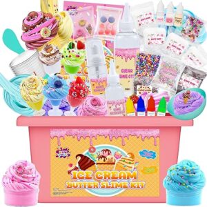 Mini Ice Cream Slime Kit for Girls, Fluffy Butter Slime Making Kit, DIY Slime Kit with 30+ Pieces for Ages 8-12, Fun Holiday Gift Idea for Birthday & Easter