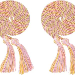 2Pcs Graduation Multi Color Braided Honor Cords with Tassel for High School Bachelor Master Doctor 68″ Long (Pink Gold)