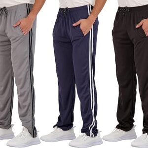 Real Essentials 3 Pack: Men’s Mesh Athletic Gym Workout Lounge Open Bottom Sweatpants with Pockets (Available in Big & Tall)