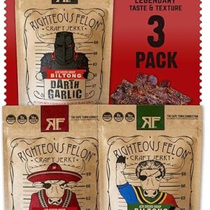 Righteous Felon Biltong Beef Jerky Variety Pack | South African Biltong Snack Packs for Adults | High Protein, Keto-Friendly, Low Sugar | M…