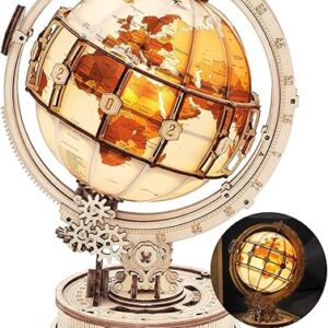 ROKR 3D Wooden Puzzles for Adults Illuminated Globe with Stand 180pcs 3D Puzzles Built-in LED Model Kit Hobby Gifts for Adults/Teens Home D…