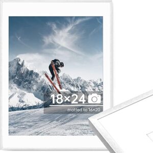 18×24 Metal Picture Frame, Thin Aluminum 18 x 24 Photo Frame with 16×20 Mat, Cross-Hatch Brushed Design, High Definition Plexiglass, Vertic…