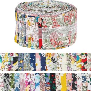 NBEADS 36 Pcs Jelly Roll Fabric Strips, About 39×2.5 inch Florals Print Precut Fabrics Strips Small Floral Ribbons for Hair Accessories Craft and …