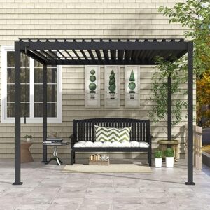 80S Louvered Pergola 10′ x 10′, Modern Style with Adjustable Louvers for Outdoor Roof, Garden, Easy Assembly, Durable, Charcoal