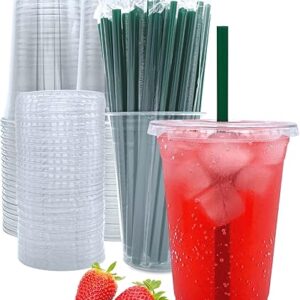 Aatriet 20 oz Clear Plastic Cups with Lids and Straws, Disposable Coffee Cups 25 Sets