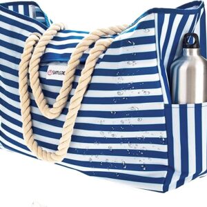 SHYLERO Beach Bag and Pool Bag Has Airtight Pouch, Magnetic Snap Closure. Beach Tote is Water Resistant. Family Size