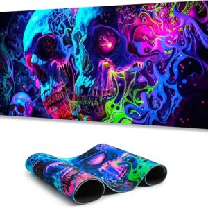 Simpkeely Horror Skull Mouse Pad, Large Waterproof Blacklight Colorful Skeleton Neon Gaming Non-Slip Rubber Base Mousemat, Glow in The Dark…