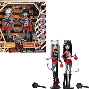 Monster High Boo-riginal Creeproduction Doll 2-Pack, Meowlody and Purrsephone Collectible Reproductions with Doll Stands and Diary