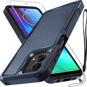for Motorola Moto G Stylus 5G 2023 Case [Not fit G Stylus 5G 2022] with Tempered Glass Screen Protector, 2-in-1 Full Body Heavy Duty Rugged Shockproof Protective Phone Cover, Navy Blue