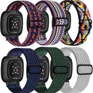 Elastic Bands Compatible with Fitbit Versa 4 Bands Women – Sense 2 Band Men – Versa 3 Bands Women- Sense Band Men, Adjustable Stretchy Stra…