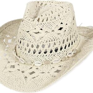 GEMVIE Turquoise Straw Cowboy Hat for Men Women Summer Western Cowgirl Hat Woven Hollow Out Wide Brim Hat