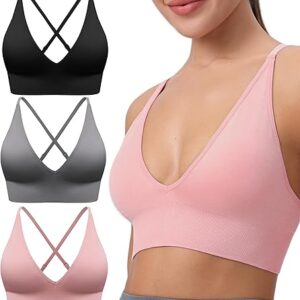Womens Deep V-Neck Sports Bra Crop Top