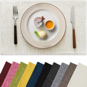 Placemats Set of 6, Bilayer Thickened Linen Place Mats Heat Resistant Machine Washable Wrinkle Free Carefully Selected Polyester Mats for K…
