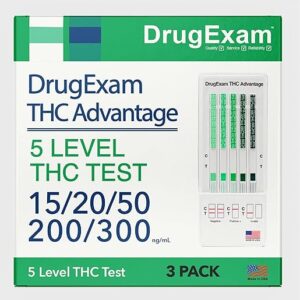 3 Pack – DrugExam THC Advantage Made in USA Multi Level Marijuana Urine Test Kit. Highly Sensitive THC 5 Level Drug Test Kit. Detects at 15…