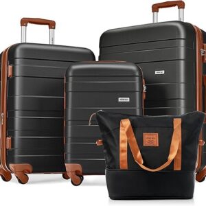 Merax Hardshell Luggage Spinner Wheel Suitcase TSA Lock Suit Case, Brown and Black, 4-Piece Set