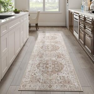 jinchan Runner Rug 2×5 Washable Hallway Rug Vintage Traditional Floor Cover Thin Taupe Multi Distressed Floral Indoor Mat for Kitchen Bathr…