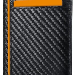 Travelambo Front Pocket Minimalist Leather Slim Wallet RFID Blocking Carbon Fiber Texture