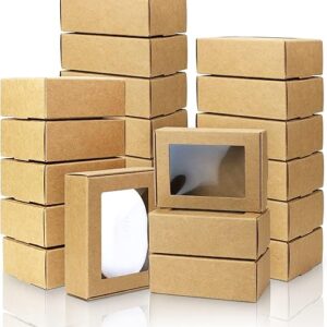 BadenBach 50 Pack Mini Rectangle Kraft Paper Boxes with Clear Windows,3.33″ x 2.35″ x 1.18″,Tiny Small Homemade Soap Packaging Box Small Gi…
