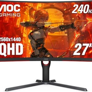AOC CQ27G3Z 27″ Curved Gaming Monitor, QHD 2K 2560×1440, 1000R VA, 240Hz 0.5ms, FreeSync Premium, Height Adjustable Stand, Xbox PS5 Switch,…