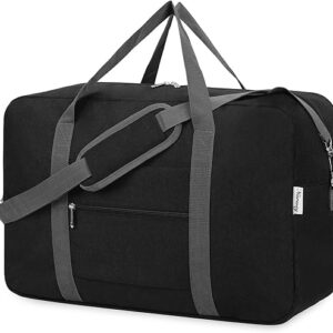 For United Airlines Foldable Carry on Bag 22x14x9 Travel Duffel Bag Packable luggage Duffle for Women and Men 40L (Black (With Shoulder Str…