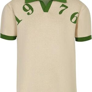 OXKNIT Men’s Polo Shirts V Neck Knit Polo Shirts Short Sleeve Stylish 1976 Pattern Summer Shirt