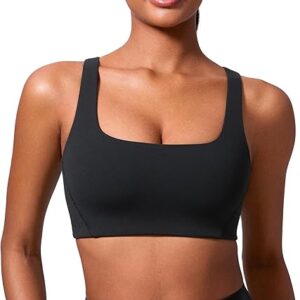 CRZ YOGA Butterlift Double Lined Square Neck Sports Bras for Women – Wireless V-Shaped Racerback Workout Yoga Top Non Padded