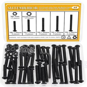 65 Pieces M6 x 30/35/40/45/50mm Button Head Socket Cap Screws Nuts Washers Set Black, Sutemribor M6 Long Screws, M6 Black Screws Nuts Washer…