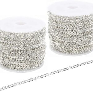 SWTOOL 60 Feets /20 Yards Metal Silver Link Chains, Iron Bulk Curb Chain for DIY Craft Jewelry Chain Making, 2 Rolls x 10 Yards (Silver)