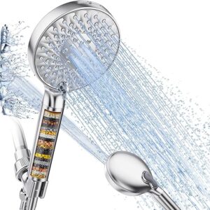 Filtered Shower Head with Handheld, High Pressure 9 Spray Mode Chrome Showerhead with Filters,detachable shower head,Water Softener Filters…