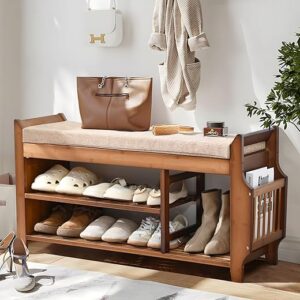 Bamboo Shoe Bench with Hidden Drawer