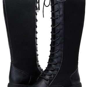 Vepose Women’s 953 Lace Platform Combat Knee High Boots with Comfort Chunky Heel