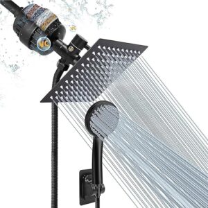 NearMoon Filtered Rain Shower Head, High Pressure 8″Square, and 5 settings Handheld Shower Filter Combo with Self-adhesive Holder/1.5M Hose …